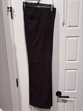 Women’s Brown Tailored Dress Pants Fully Lined Flat Front Cuffed Hem 32x31